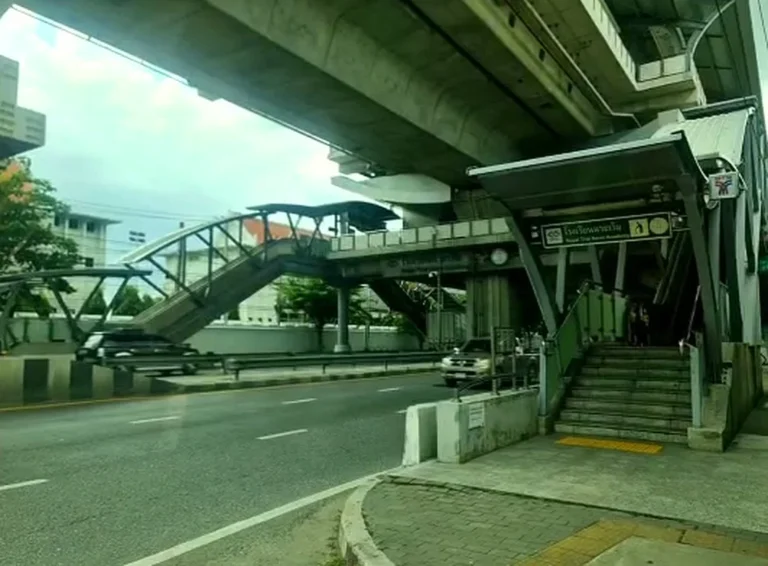 BTS Royal Thai Naval Academy station near the entrance to the soi